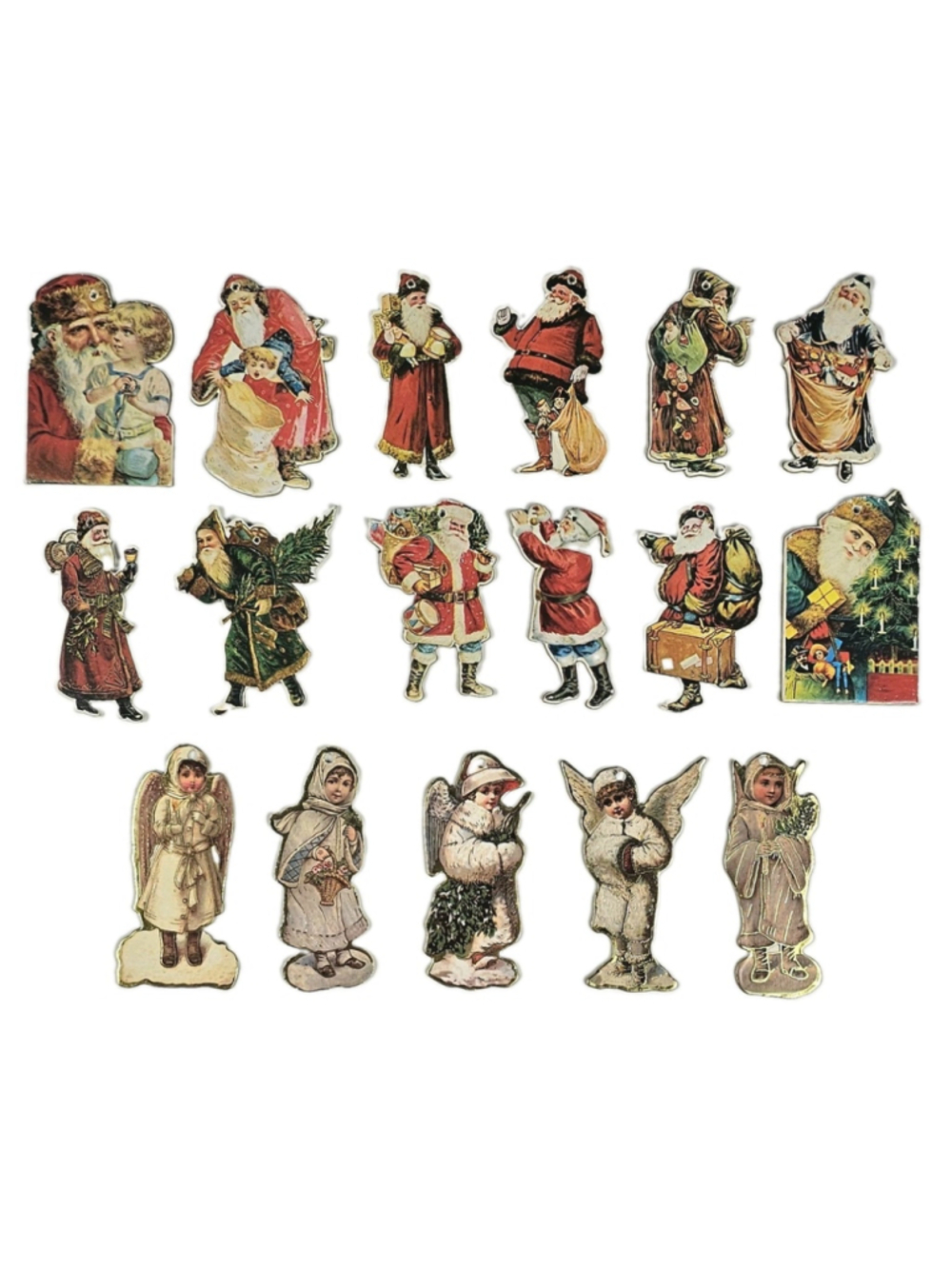 Vtg Christmas Die Cut Ornaments Lot 17 Victorian Santa Angel Ephemera Korea 80s